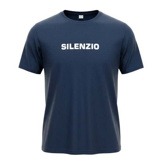 UNIT Hamburg - Aspesi, T-Shirt Silenzio, weißer Schriftzug auf blau - ASPESI