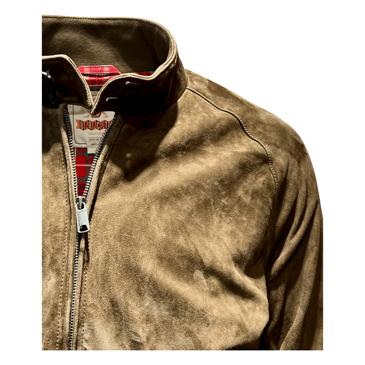 Baracuta, G9 Harrington, Velourleder Blouson, dark oliv - UNIT Hamburg