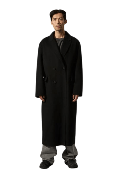 UNIT Hamburg - Brixtol Textiles, Hugo, langer Wollmantel, schwarz - Brixtol Textiles