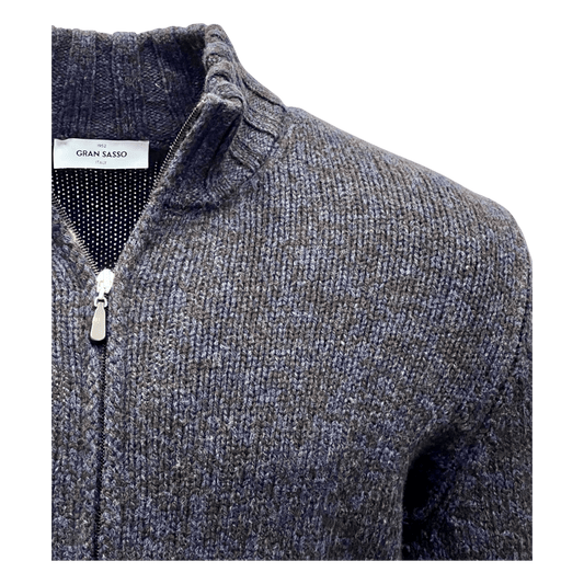 Gran Sasso, Super Geelong Strickjacke, blau - braun Melange - UNIT Hamburg