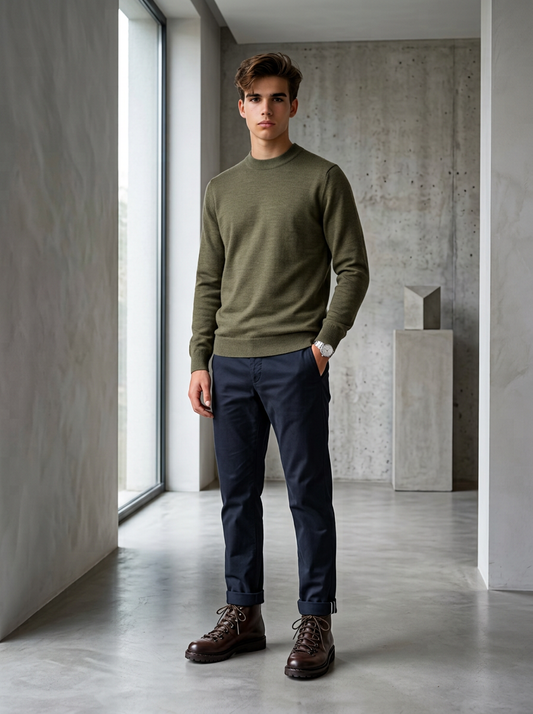 Roberto Collina, Merino Stehkragenpullover, militare grün