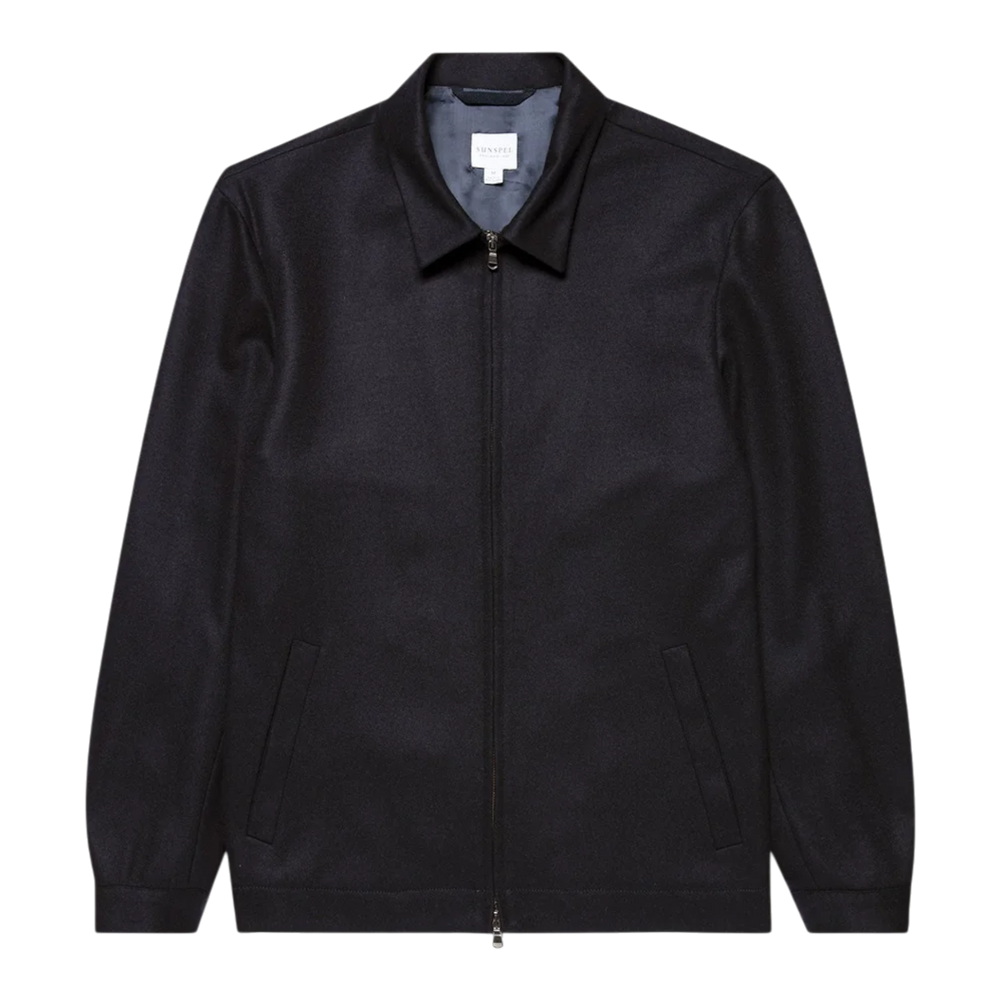 Sunspel Boiled Wool Harrington Jacket Navy