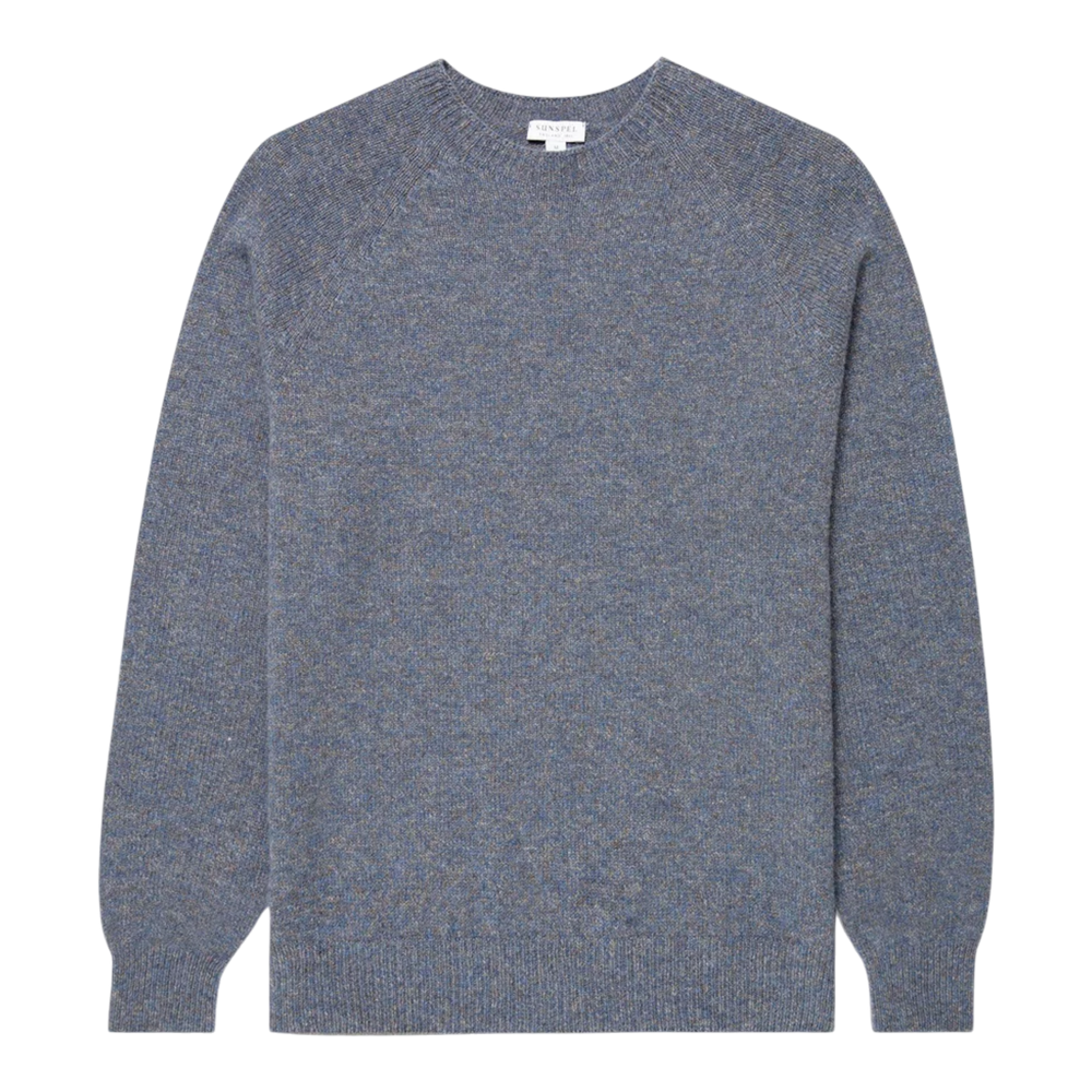 Sunspel Lambswool Crew Neck Denim Twist