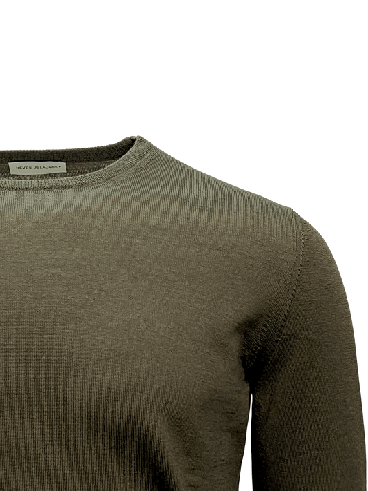 UNIT Hamburg - Never Laundry Merino Feinstrick Rundhals oliv - Never Laundry