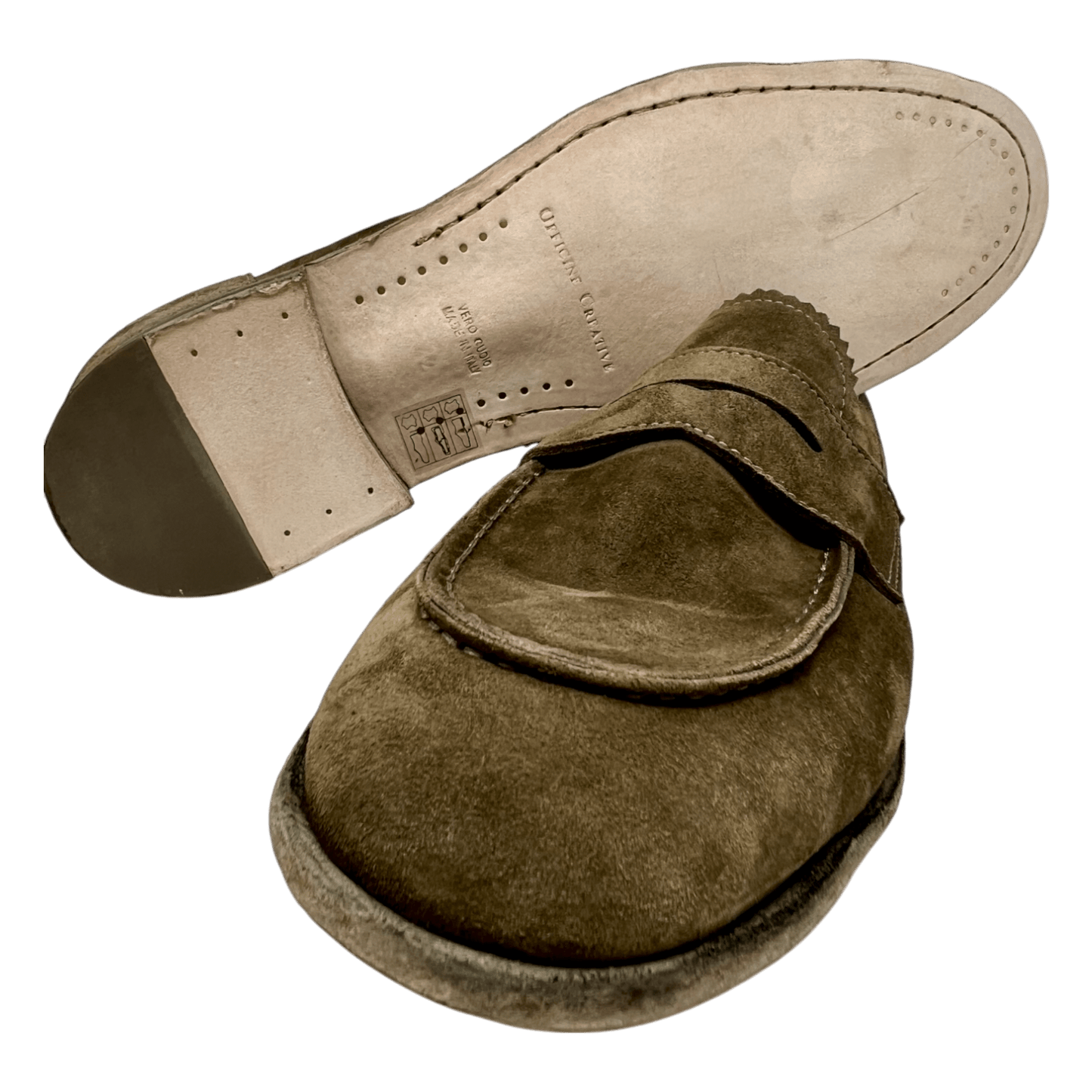 Officine Creative, Velour Loafer, Ledersohle, olivbeige - UNIT Hamburg