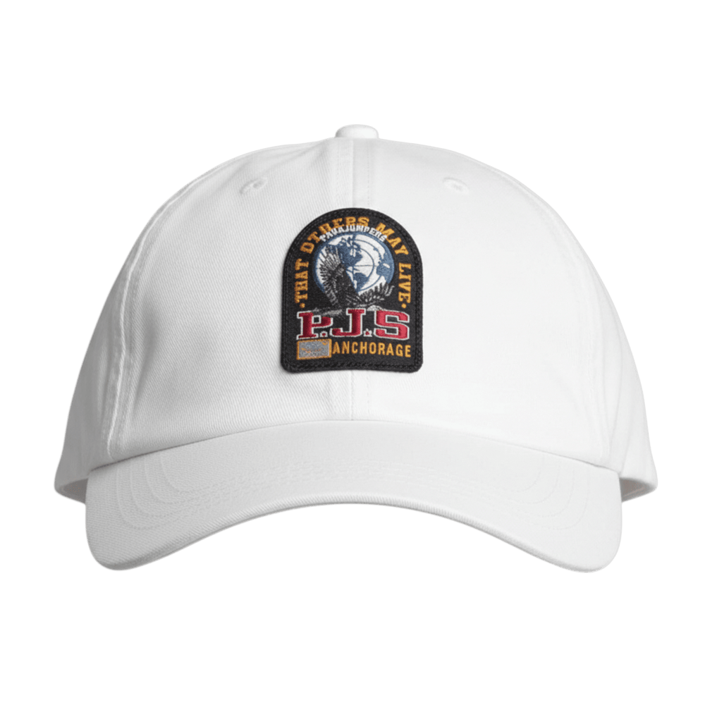 UNIT Hamburg - Parajumpers Patch Cap: winddichte Baseballkappe, weiß - Parajumpers