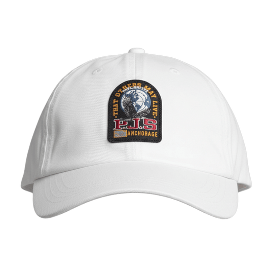 UNIT Hamburg - Parajumpers Patch Cap: winddichte Baseballkappe, weiß - Parajumpers