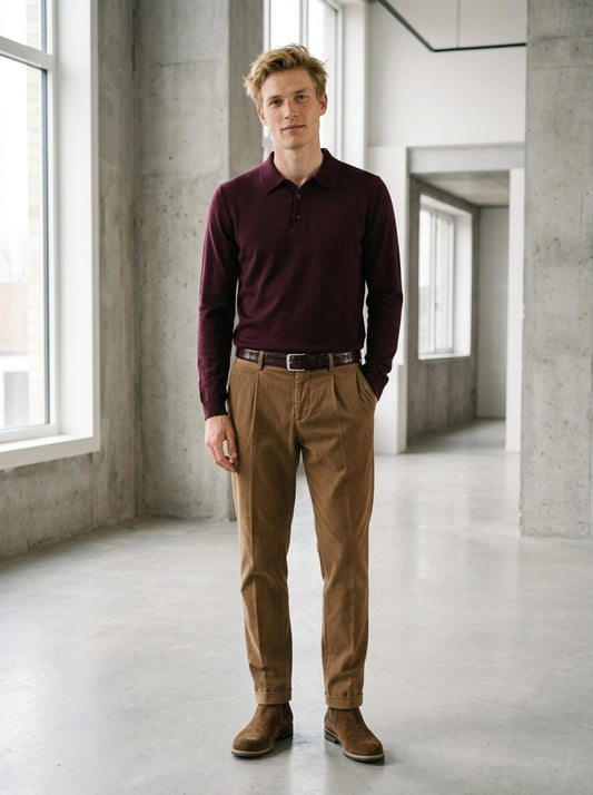 Roberto Collina Poloshirt aus Merinowolle, dunkles Rot