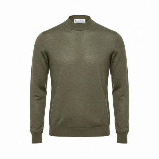 UNIT Hamburg - Roberto Collina, Merino Stehkragenpullover, militare grün - Roberto Collina
