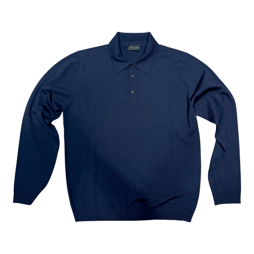 UNIT Hamburg - Roberto Collina Polo Strickhemd Herren – Langarm, dunkelblau - Roberto Collina