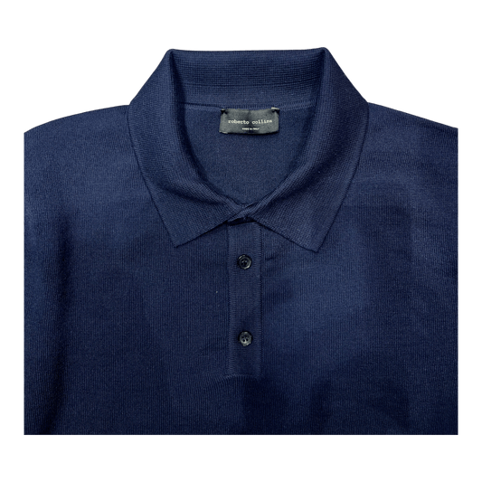 UNIT Hamburg - Roberto Collina Polo Strickhemd Herren – Langarm, dunkelblau - Roberto Collina