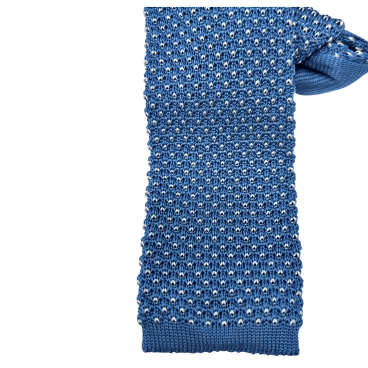 Ascot, Seidenstrickkrawatte, himmelblau mit weißen Punkten - UNIT Hamburg