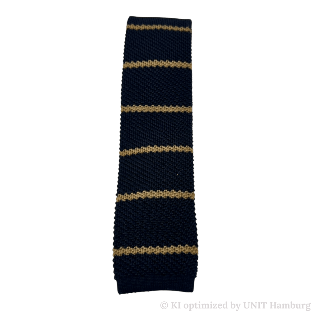 Watermarked - Ascot, Krawatte aus Wollstrick, blau mit beigen Streifen