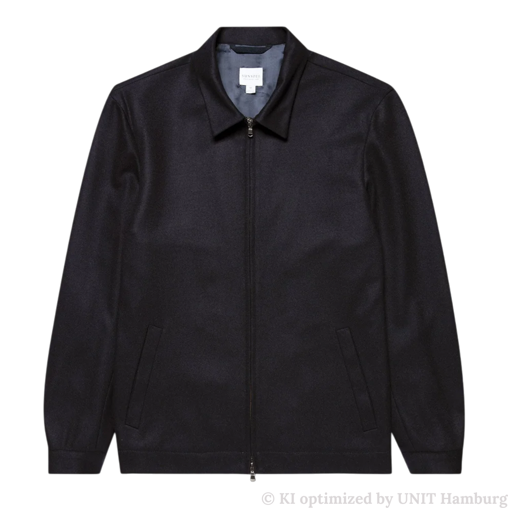 Watermarked - Sunspel Boiled Wool Harrington Jacket Navy