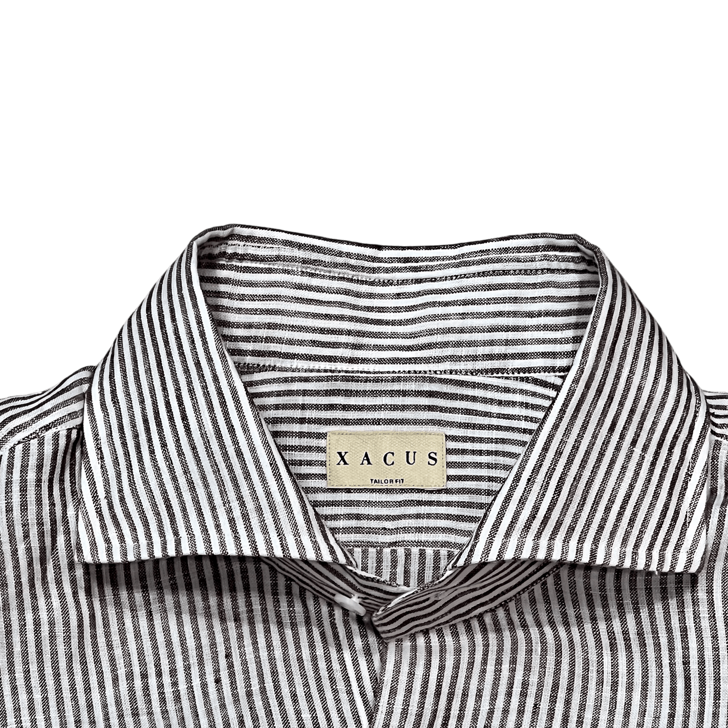 UNIT Hamburg - Xacus ウォッシュドリネンストライプ、白地に茶のストライプ - Xacus