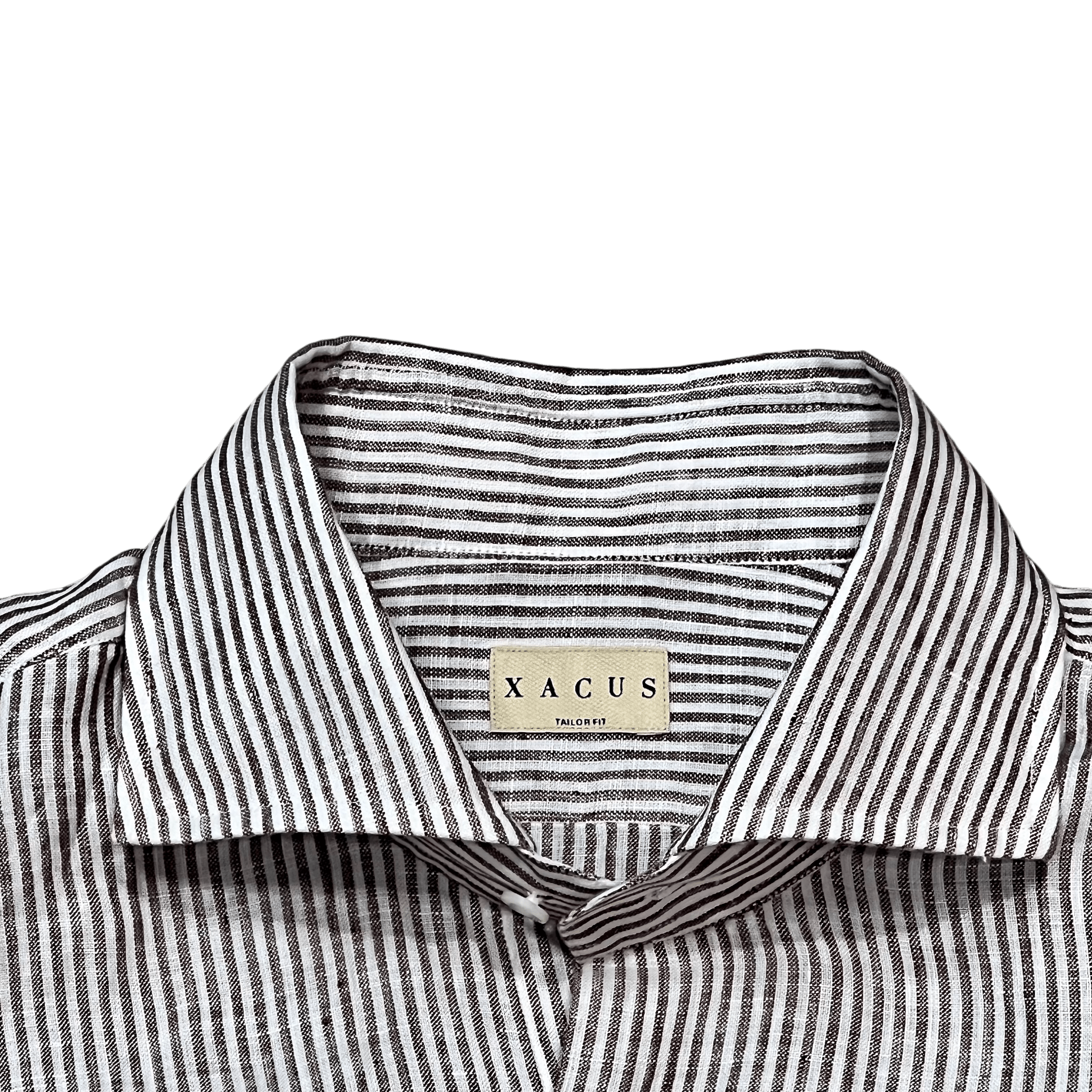 UNIT Hamburg - Xacus ウォッシュドリネンストライプ、白地に茶のストライプ - Xacus